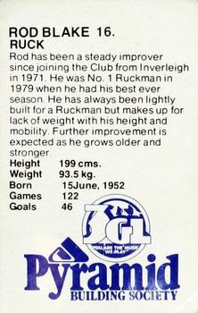 1980 Pyramid Geelong Cats #16 Rod Blake Back